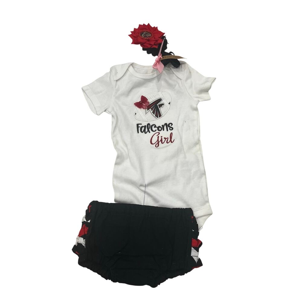 Atlanta Falcons Baby Girl Custom Ruffle Bloomer Bodysuit Headband Set 6-12M NFL